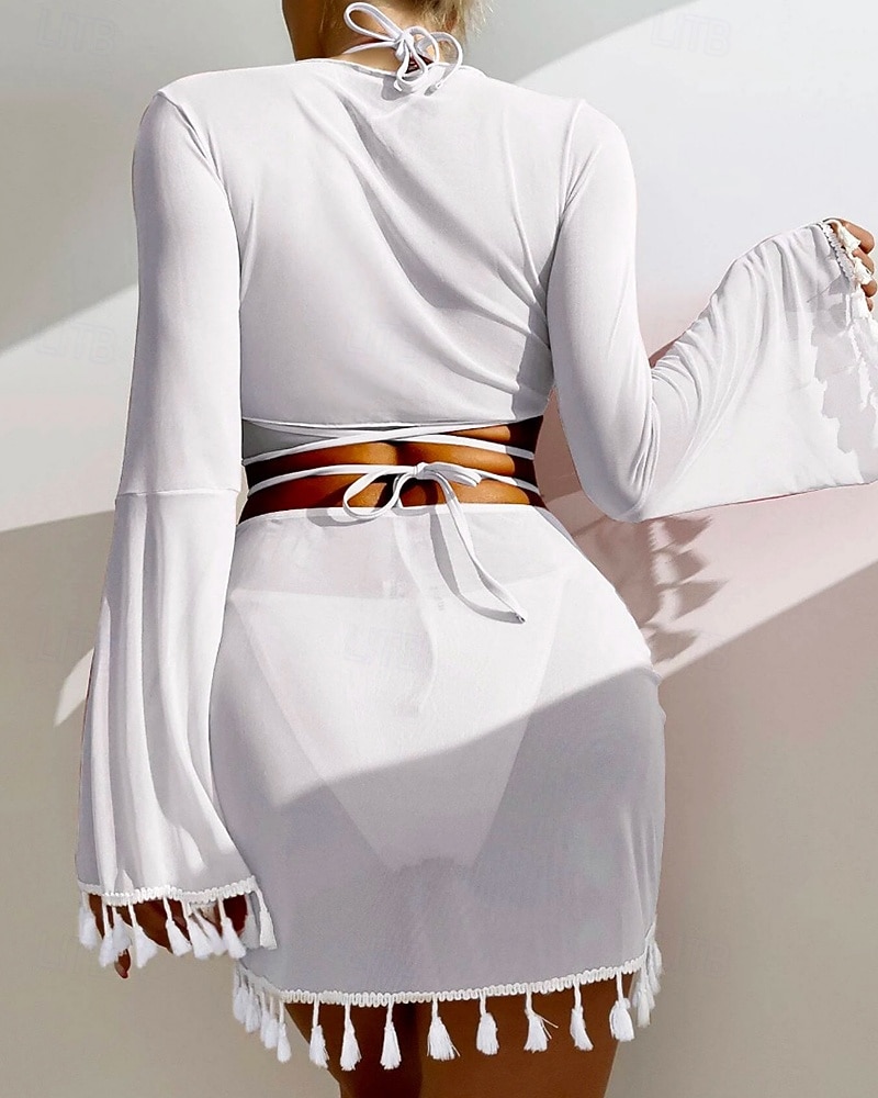 Per donna Bikini Top bikini con scollo all'americana Costume da bagno Tinta unita Con copertura Protezione UV Asciugatura Rapida Alta elasticità Manica Lunga Costume da Bagno Costume da bagno Surf del 2026 a $21.99 –P6