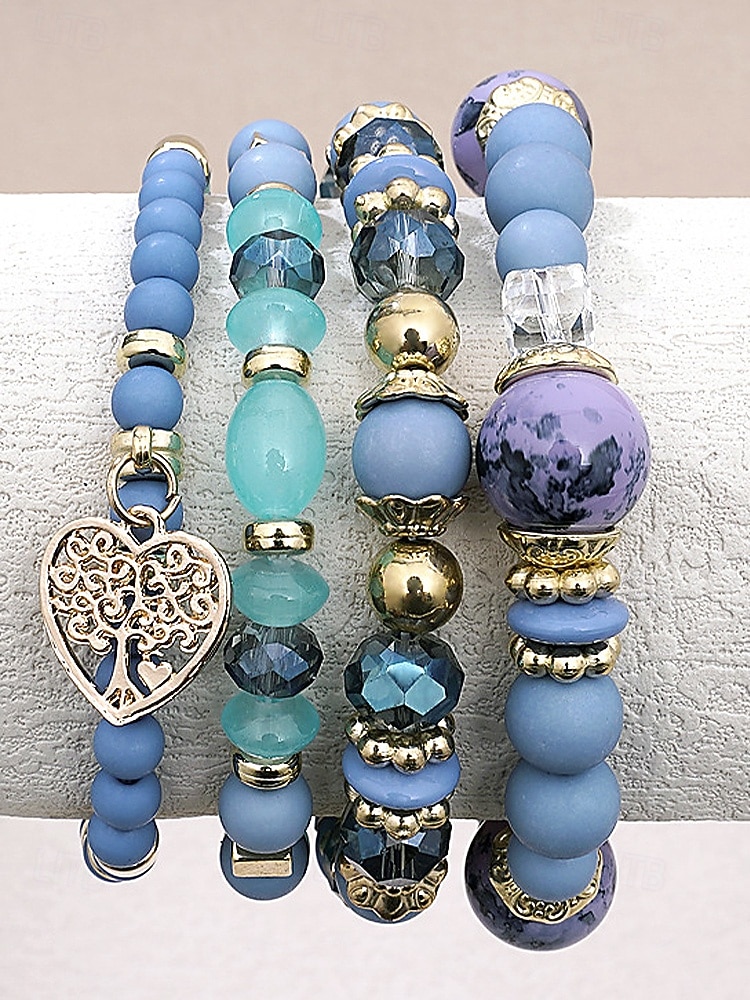 Women's Boho Style Acrylic & Alloy Bracelet Set – Multiple Colors, Heart Charm, Perfect for Valentine's Day and Daily Wear 2026 - $11.99 –P8