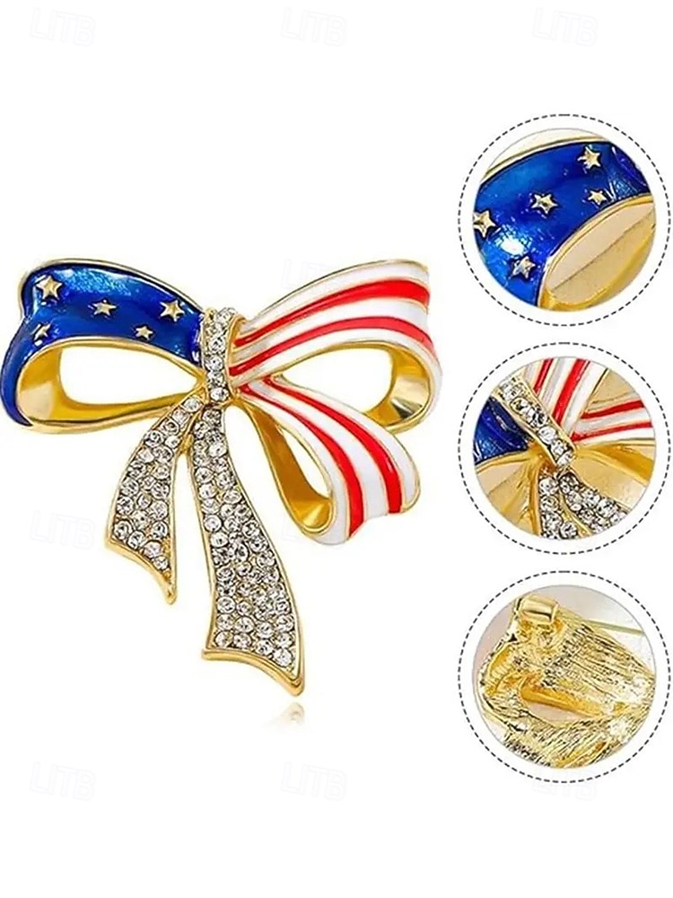 Broche patriote en forme de nœud pour femmes du 250e anniversaire des États-Unis disponible en or et en argent en matériau allié parfait pour les célébrations de l'Amérique et du jour de de 2026 ? $9.99 –P8