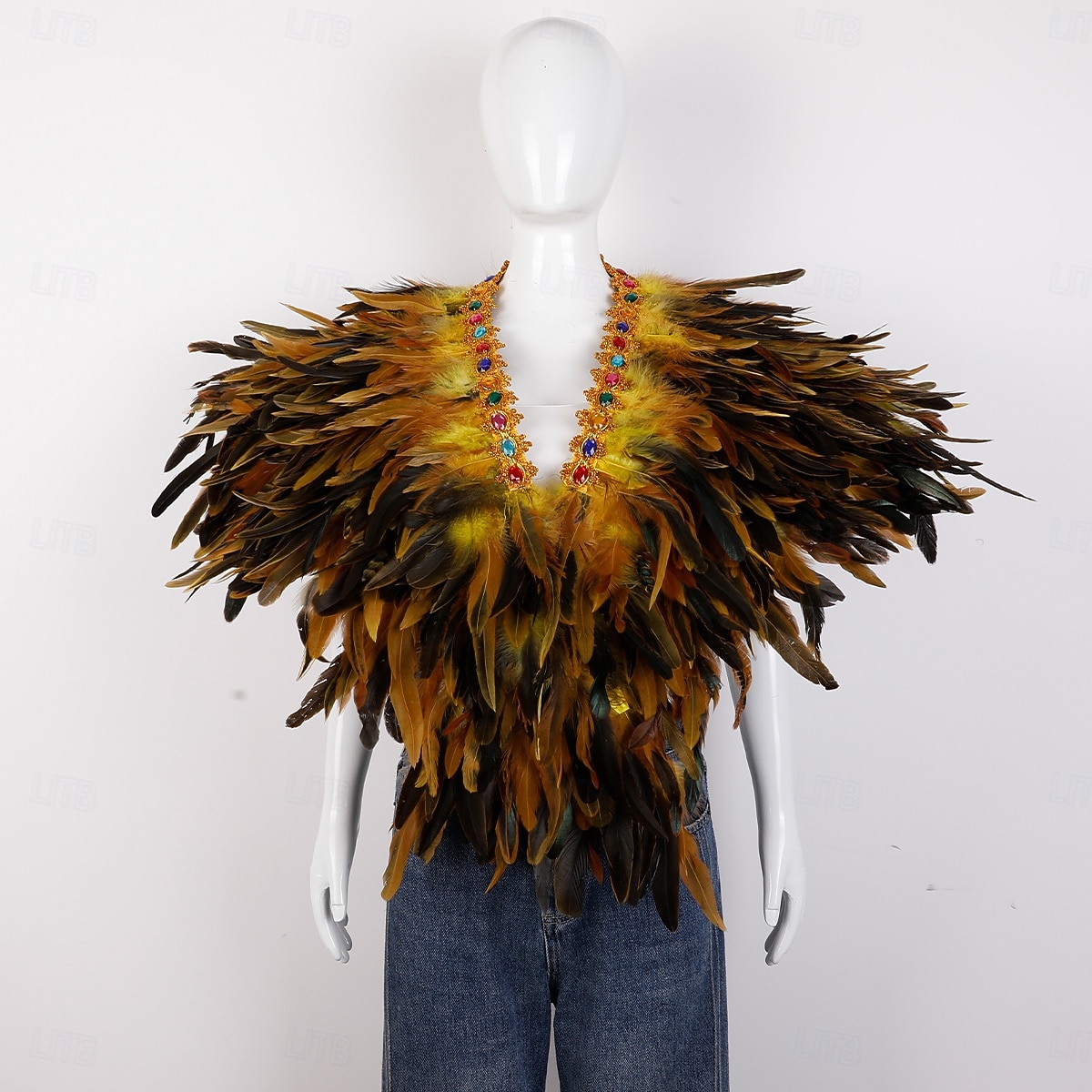 Karneval 2026 Rio Karneval Samba Tillbehör Kvinnors Mardi Gras Fjäder Cape Själ Lila Grön Guld Fjäder Poncho med Juvelkrage Brasilien Festival Prestandakostym 2026 - $58.99 –P8