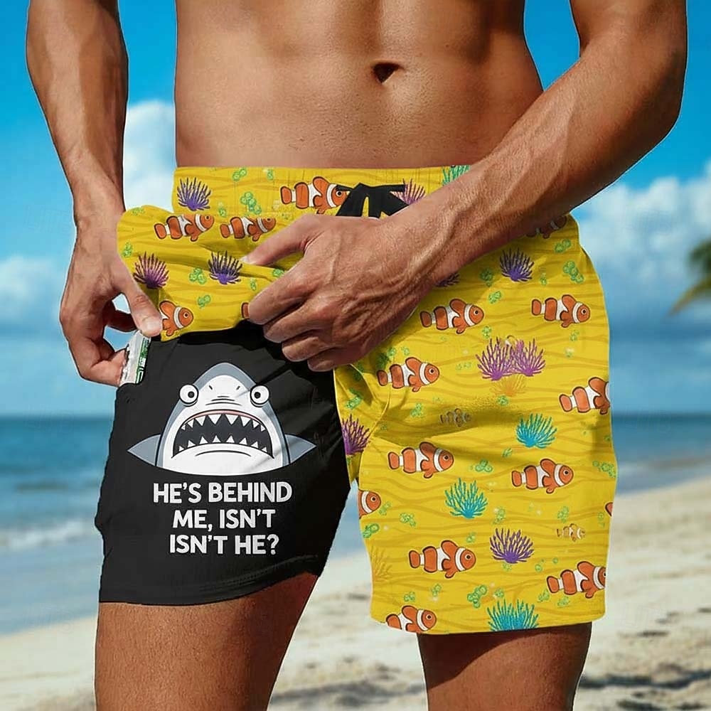 Bărbați Rechin Creaturi marine Argou amuzant Pantaloni scurți căptușiți Pantaloni scurți de baie 2 în 1 Pantaloni Scurți de Înot Talie medie Hawaiană Concediu Buzunare laterale Cu căptușeală de 2026 - $20.99 –P4