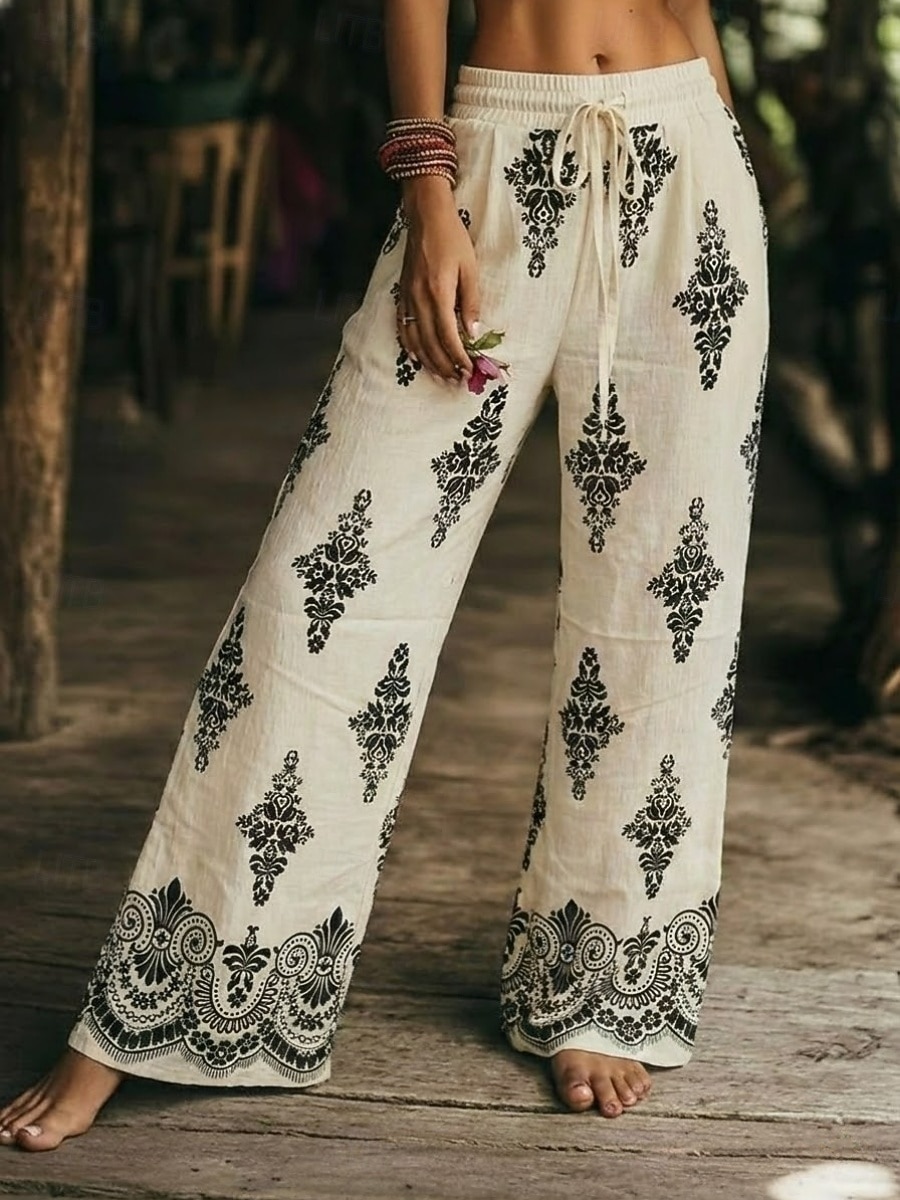 Per donna Gamba larga Pantaloni Vacanza Moda Boho Lunghezza intera Misura del girovita medio Grafico Geometrico Tasca Elastico in vita Stampato Comodo Traspirabilità Inelastico Quotidiano All'aperto del 2026 a $37.99 –P1