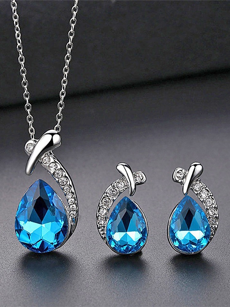 Женский ювелирный набор из сплава и циркона – элегантное колье и серьги в форме капли, доступны в нескольких цветах, идеально подходят для свадеб и вечерних мероприятий. 2026 - $9.99 –P4