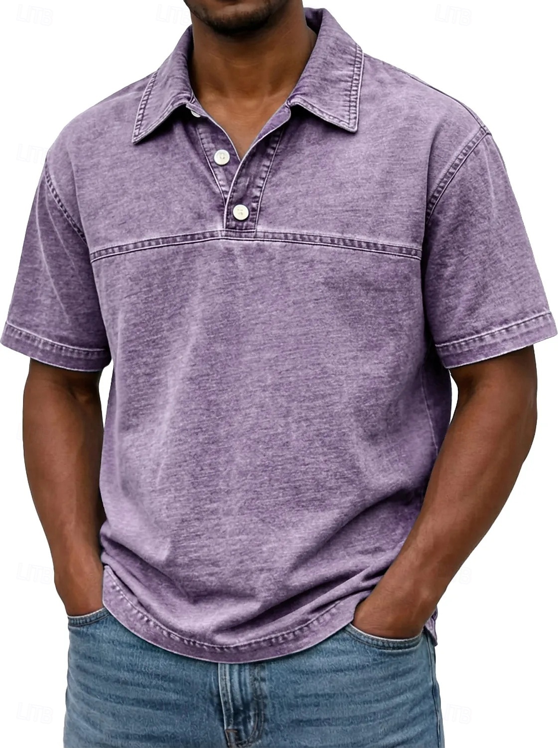Koszulka SoftFade™ dla mężczyzn acid wash polo casual biznes kołnierz z prążkowanym wykończeniem krótki rękaw moda podstawowy gładki kolor color block guziki prane lato wiosna czarny jasny zielony 2026 - $31.99 –P2