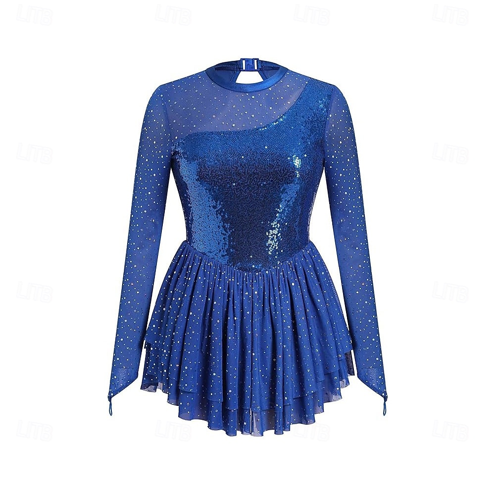 Figure Skating Dress Women's Ice Skating Dress Violet Navy Black Patchwork Thumbhole High Elasticity Training Competition Skating Wear Classic Crystal / Rhinestone Sleeveless Long Sleeve Ice Skating 2026 - $323.29 –P3