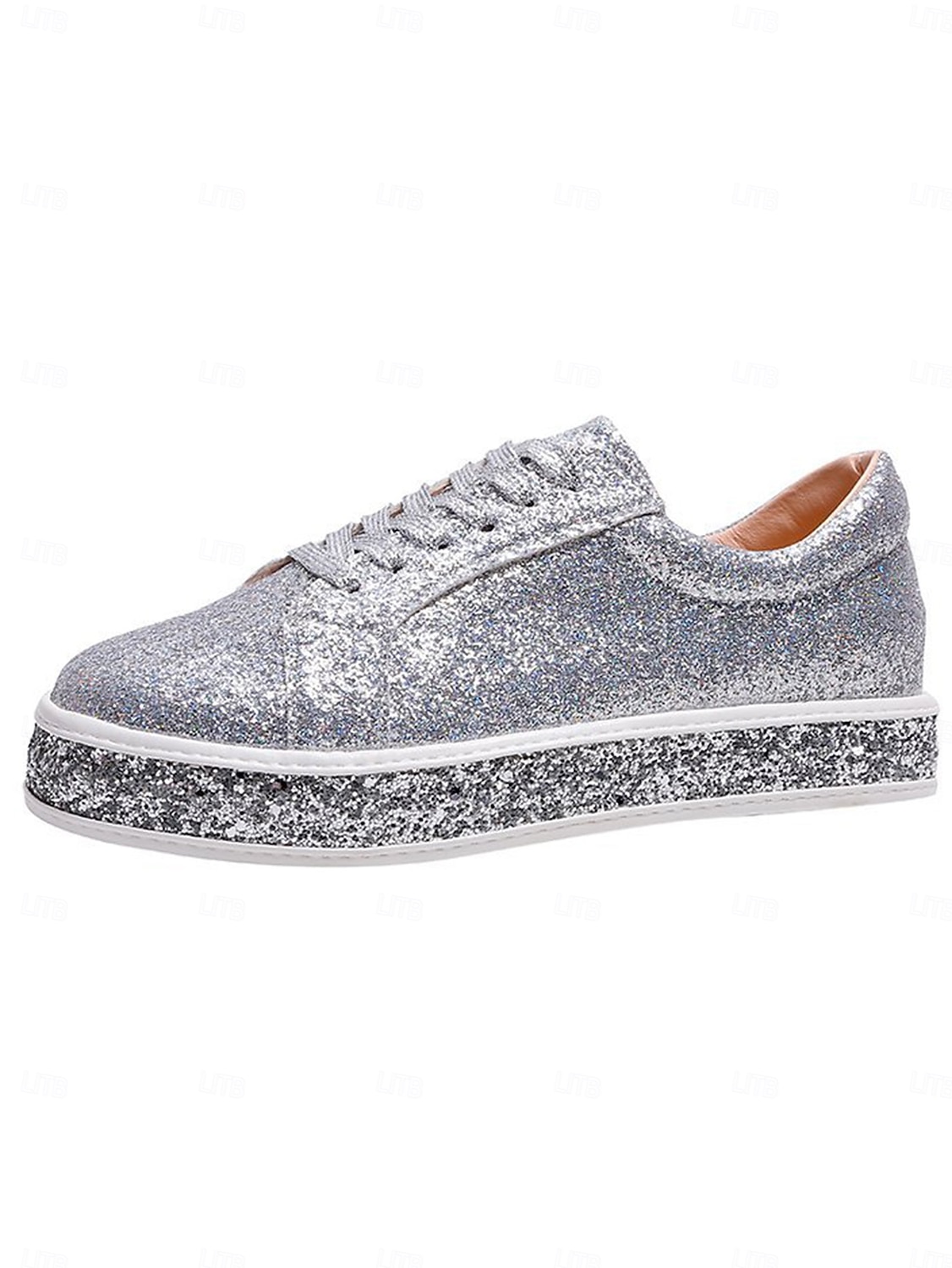 Tênis plataforma feminino com glitter rosé gold, calçado de festa com sola de strass para a noite. &festa pós-casamento de 2026 por $29.99 –P6