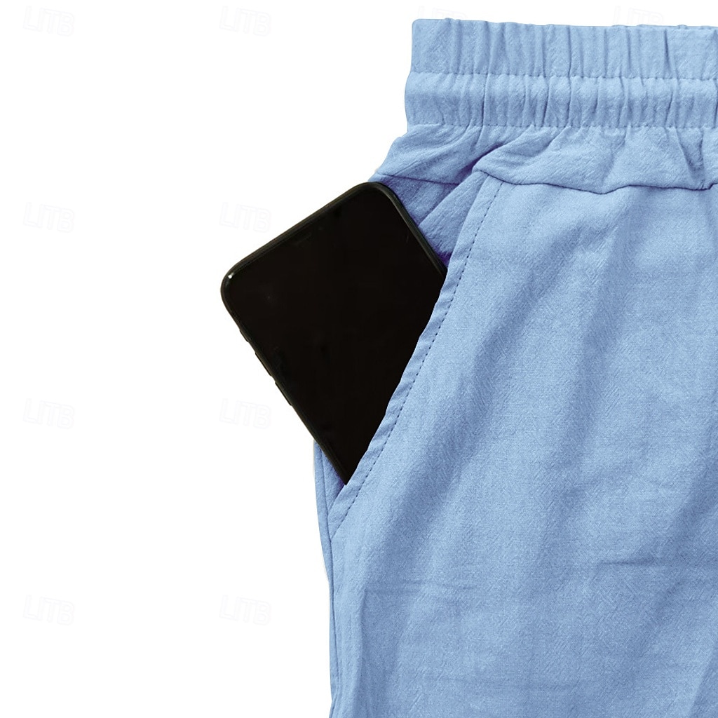 Herr Linne Byxor Långbyxor Sommarbyxor Strandbyxor Snörning Elastisk midja Flera fickor Slät Lättvikt Andningsfunktion Fullängd Ledigt Dagligen Helgdag Semester Mode 다크 카키 Svart Microelastisk 2026 - $25.99 –P8