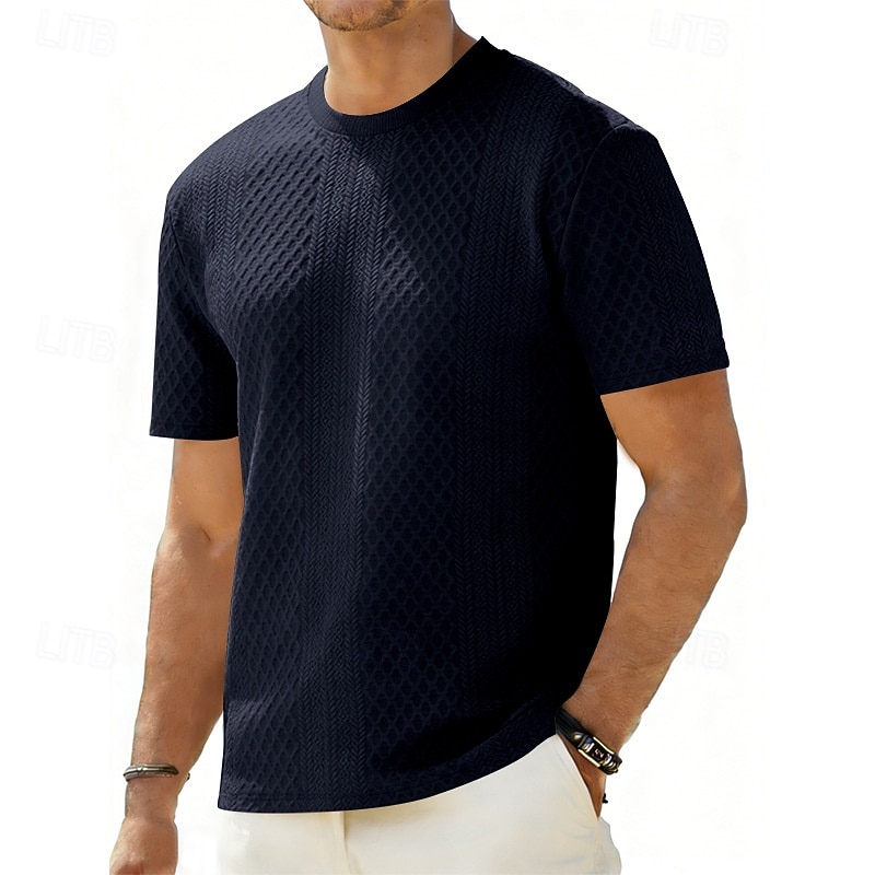 Men's T Shirt Tee Top Short Sleeves Crew Neck Summer Solid Color Textured Fashion Designer Basic Jacquard Vacation Casual Daily White Top Tee for Men 2026 - $20.99 –P5