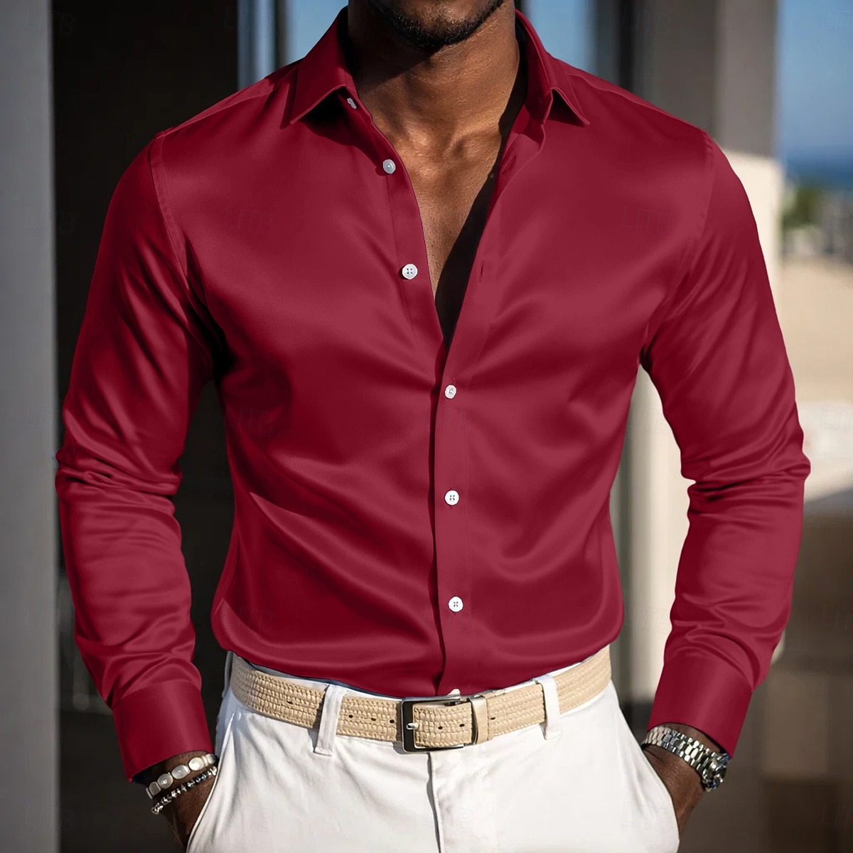 Voor heren Overhemd Satijnen overhemd Normaal shirt Overhemd met knopen Galashirt Effen Feest Bruiloft Koningsblauw Lange mouw Revers Alle seizoenen Kleding 2026 - $29.99 –P7