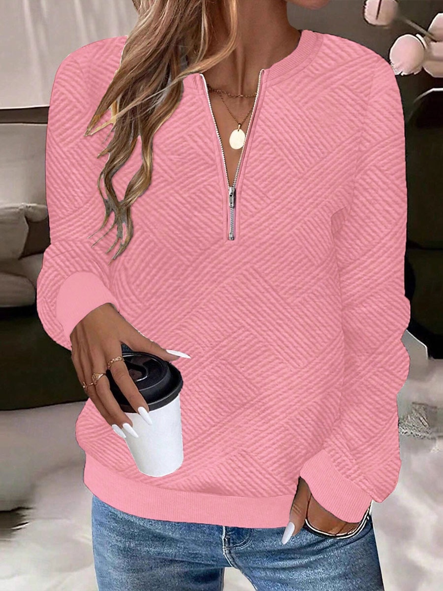 2026年 レディース スウェットシャツ カジュアル 無地 ストリート デイリーウェア クルーネック ジッパー 長袖 ブラック ホワイト レッド グレー 秋 冬  コレクション – $18.49 –P8