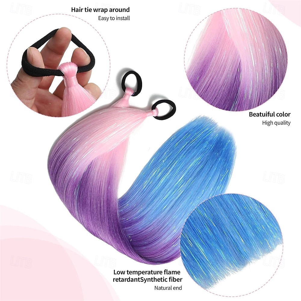 2Pcs Colored Hair Extensions, 26 Inch Hair for Kids and Women, Straight and Smooth Ponytail Hair Extensions with Elas 2026 - $14.99 –P2