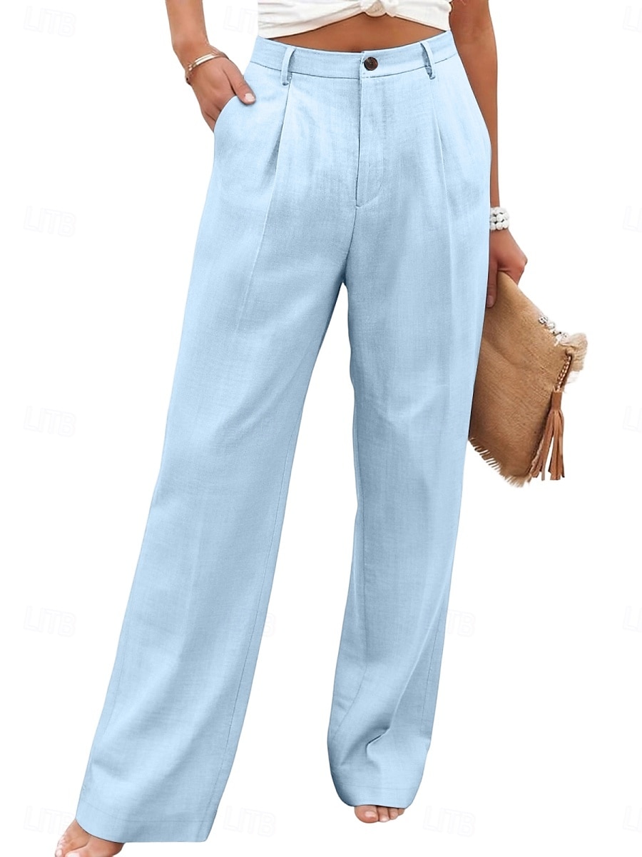 Damen Kunstbaumwollleinen Weites Bein Freizeithose Sommerhose Urlaub Streetwear Basic Volle Länge Mittlere Taillenlinie Einfach Tasche Atmungsaktivität Bequem Unelastisch Täglich Outdoor Urlaub Blau 2026 - $23.99 –P12