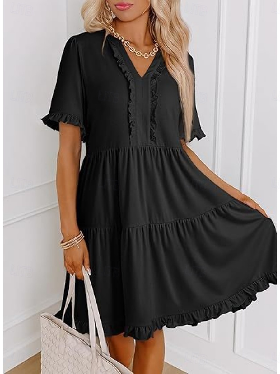 Per donna Mini Abito Abito a trapezio Abito Estivo Casual Quotidiano Vestibilità comoda Semplice Manica Corta Scollo a V Blu Nero Fucsia Verde Estate Primavera del 2026 a $29.99 –P12