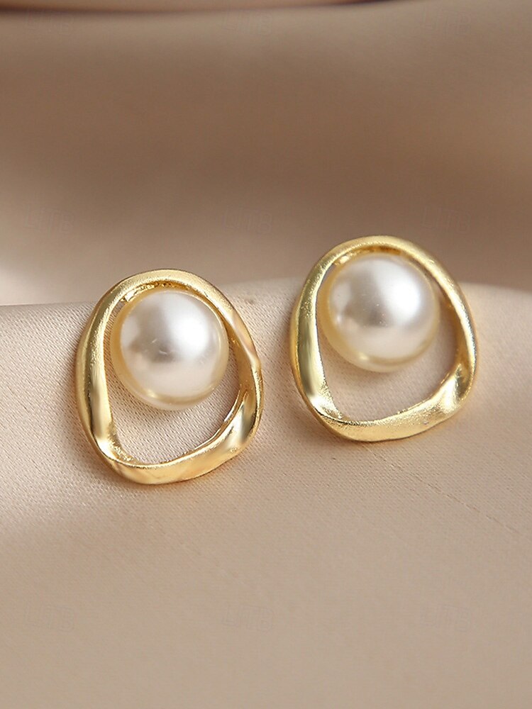 Vergulde oorbellen met imitatieparels voor dames, perfect voor bruiloften, diners en dagelijks gebruik – een elegant en chique ontwerp voor speciale gelegenheden. 2026 - $7.99 –P5