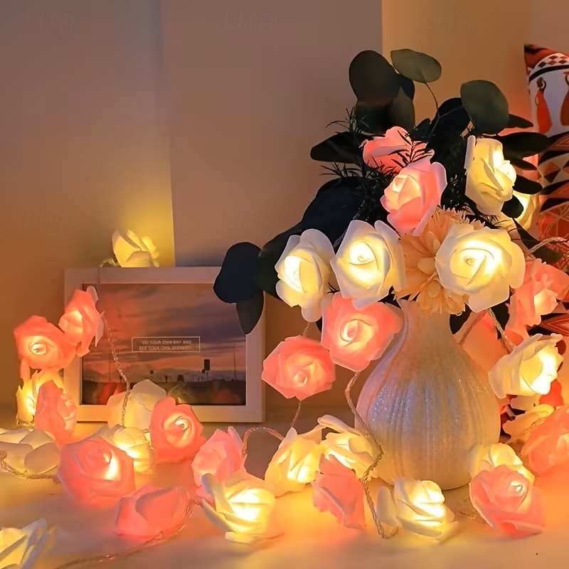 Guirnalda de luces rosas de 1,5 m y 10 LED con pilas para bodas, fiestas, hogar, terrazas, San Valentín, Día de la Madre, cumpleaños, luces decorativas. 2026 - $17.99 –P12
