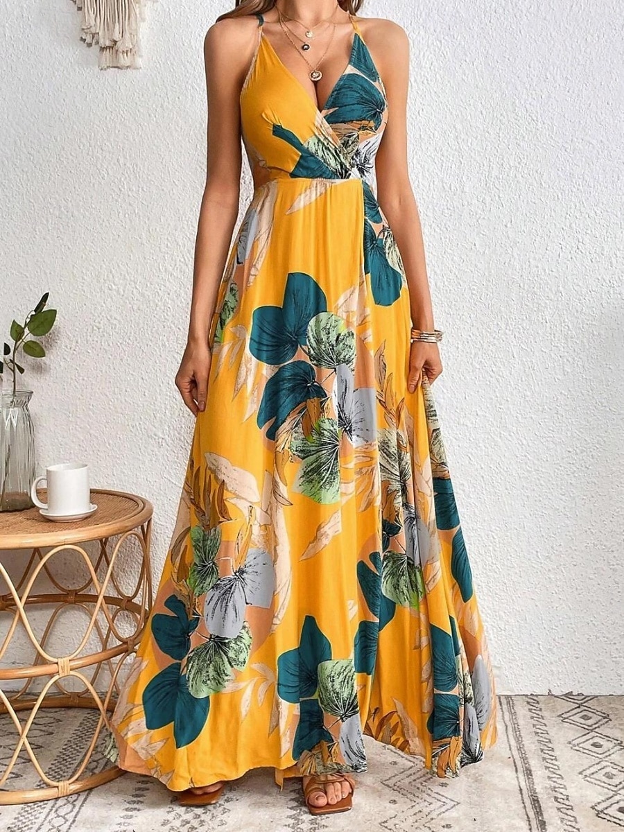 Damskie Sukienka maxi Codzienne sukienki Sukienka w kwiatki Sukienka na ramiączkach Elegancja Moda Nowoczesny Na zewnątrz Urlop Wyjściowe Regularny Kwiaty Bez rękawów W serek Biały Lato Wiosna 2026 - $27.99 –P7