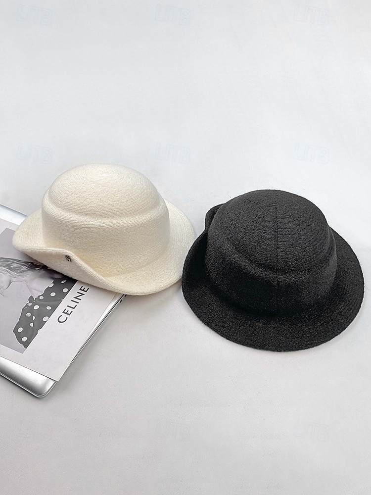cappello in feltro di lana da donna, disponibile nei colori bianco e nero, stile elegante con decorazione a bottone dorato, perfetto per matrimoni e banchetti del 2026 a $14.99 –P5