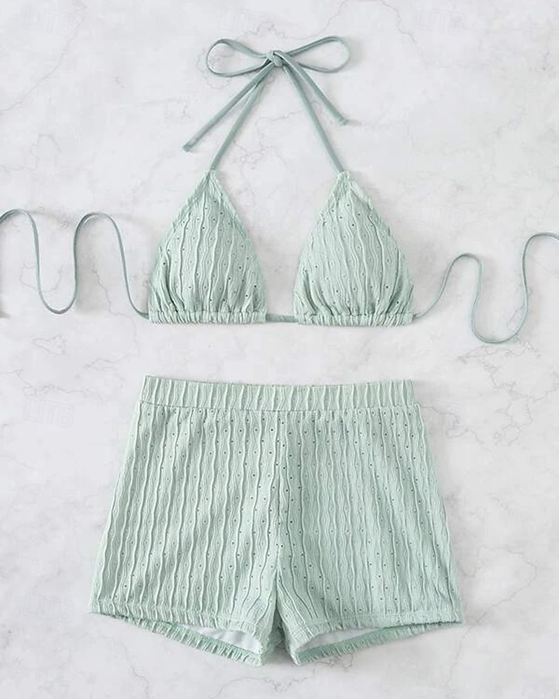 Dámské Bikinové sety 2 ks Plavky Jednobarevné Ochrana proti UV záření Elastický Bez rukávů Plavky Surfování Potápění Plavání Léto 2026 - $16.49 –P9