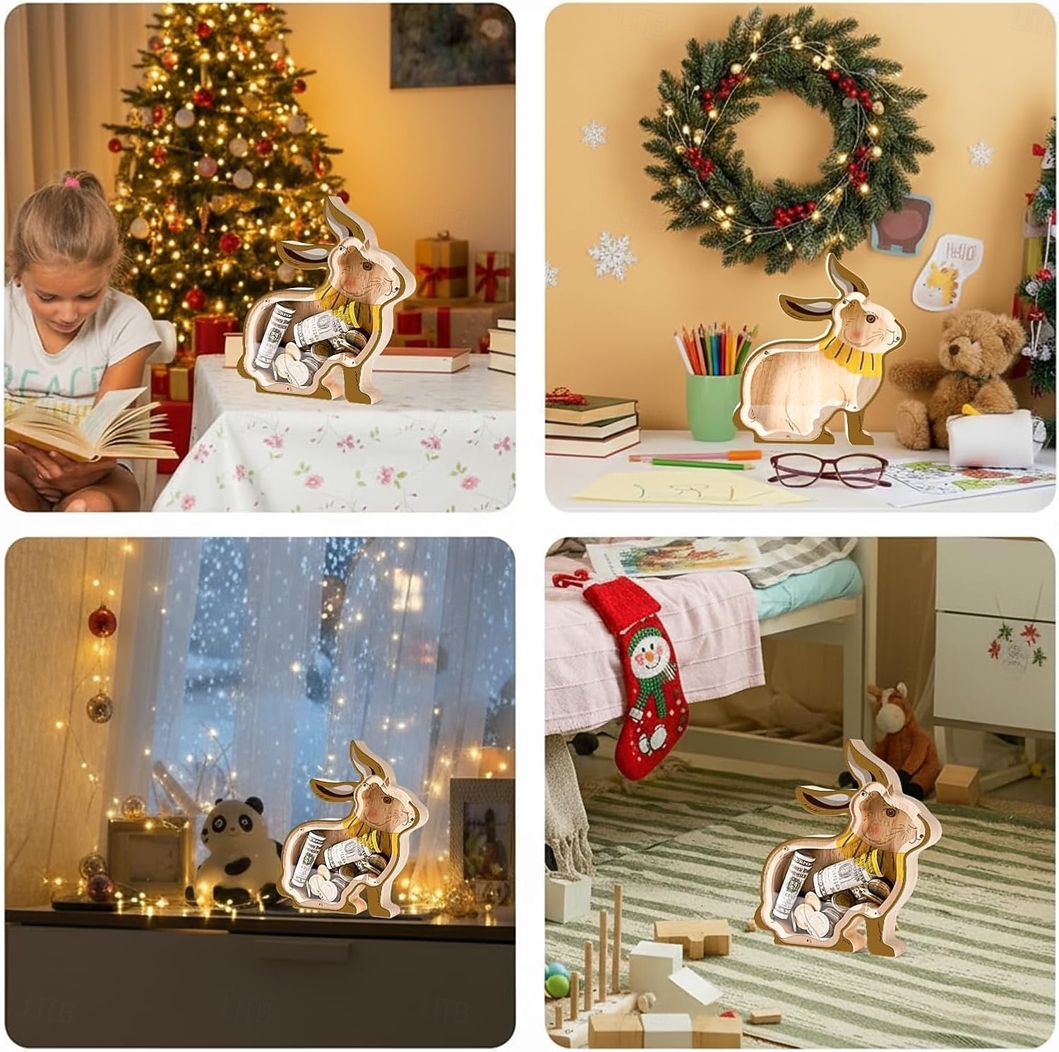 Tresparegris av kanin for barn, uknuselig myntbøtte av tre for barn, søt pengebøtte, kaninbøtte til jul, bursdag, påskegaver, sparegrisleke for jenter, gutter 2026 - $22.99 –P6