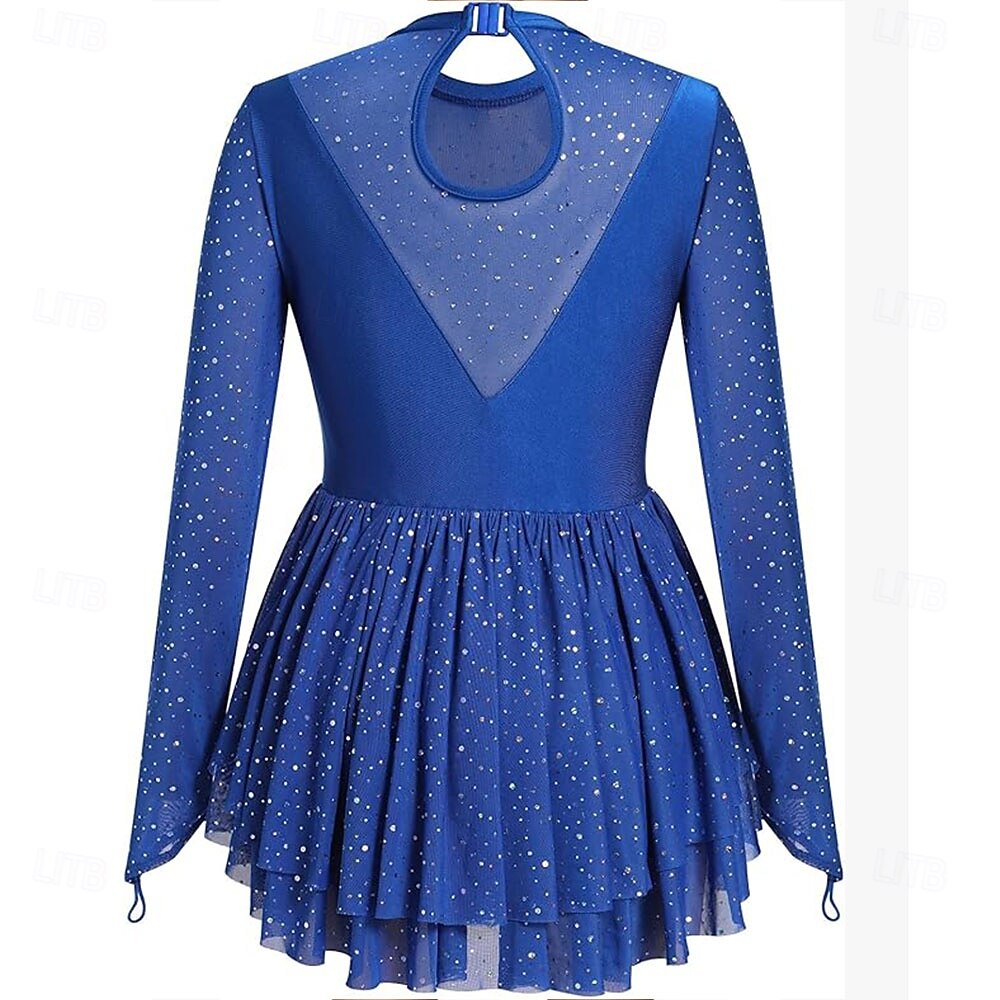 Figure Skating Dress Women's Ice Skating Dress Violet Navy Black Patchwork Thumbhole High Elasticity Training Competition Skating Wear Classic Crystal / Rhinestone Sleeveless Long Sleeve Ice Skating 2026 - $323.29 –P2