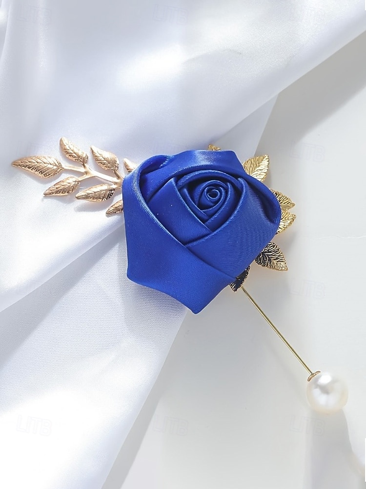Pin de solapa de rosa de poliéster para hombre, varios colores, elegante accesorio para bodas y fiestas con detalles de perlas. 2026 - $7.99 –P7