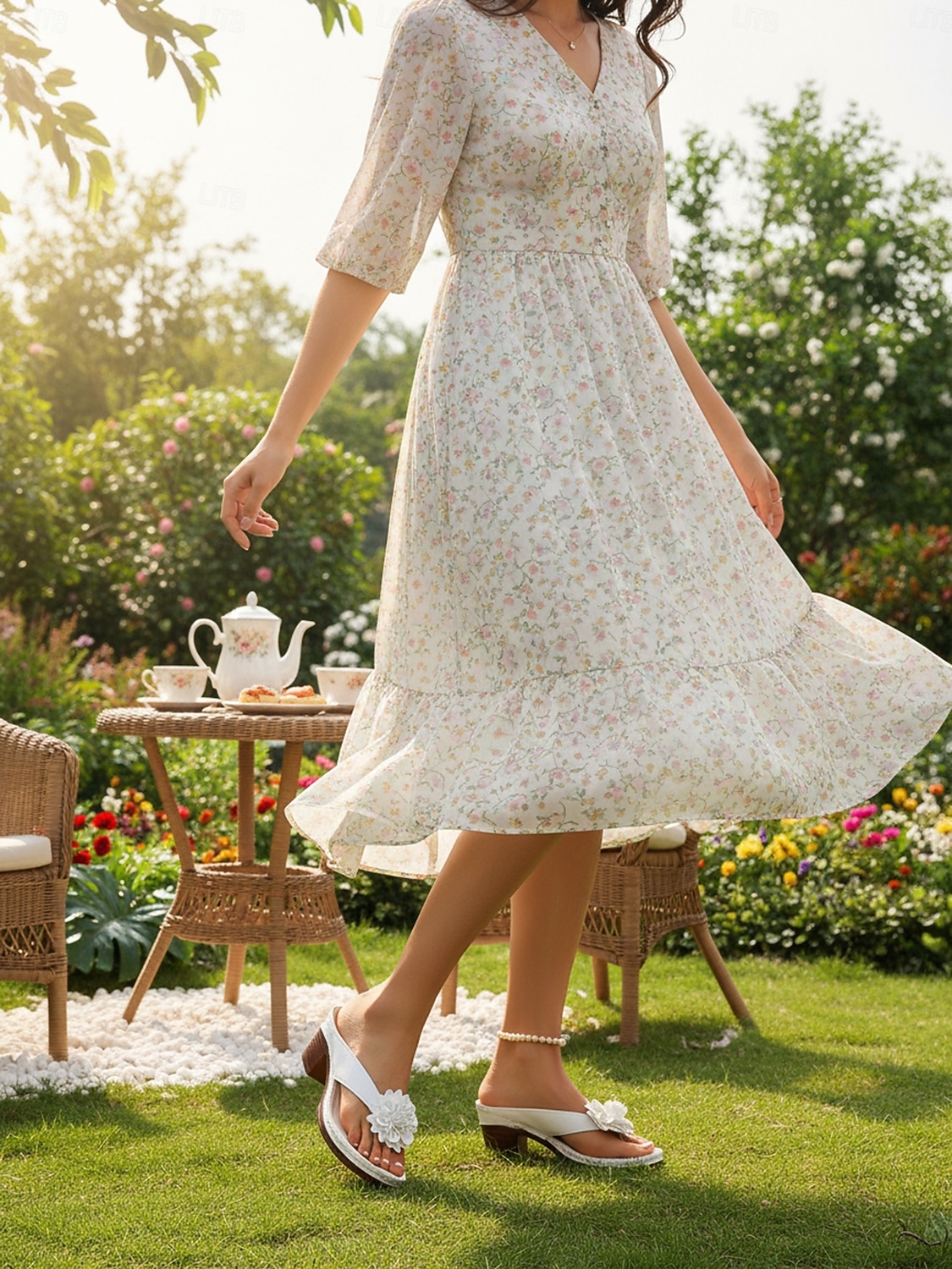 Sandalias blancas con tiras florales para mujer: tacón bajo de bloque suave y acolchado, estilo elegante de verano para damas, perfectas para vacaciones, eventos en el jardín, paseos y uso diario. 2026 - $26.99 –P4