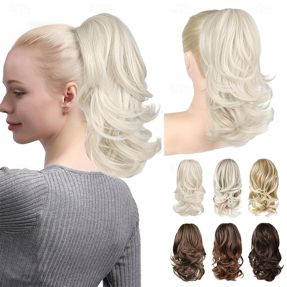 Extension per coda di cavallo - Extension per coda di cavallo con clip a artiglio da 14" - Extension per capelli sintetici morbidi e naturali, ondulati e a strati per donna - platino del 2026 a $14.99 –P1