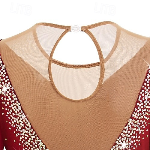 Red Rhinestone Figure Skating Dress for Women & Girls – Long Sleeve Mesh Competition Costume with V Open Back and Flowy Asymmetrical Skirt 2026 - $131.99 –P6