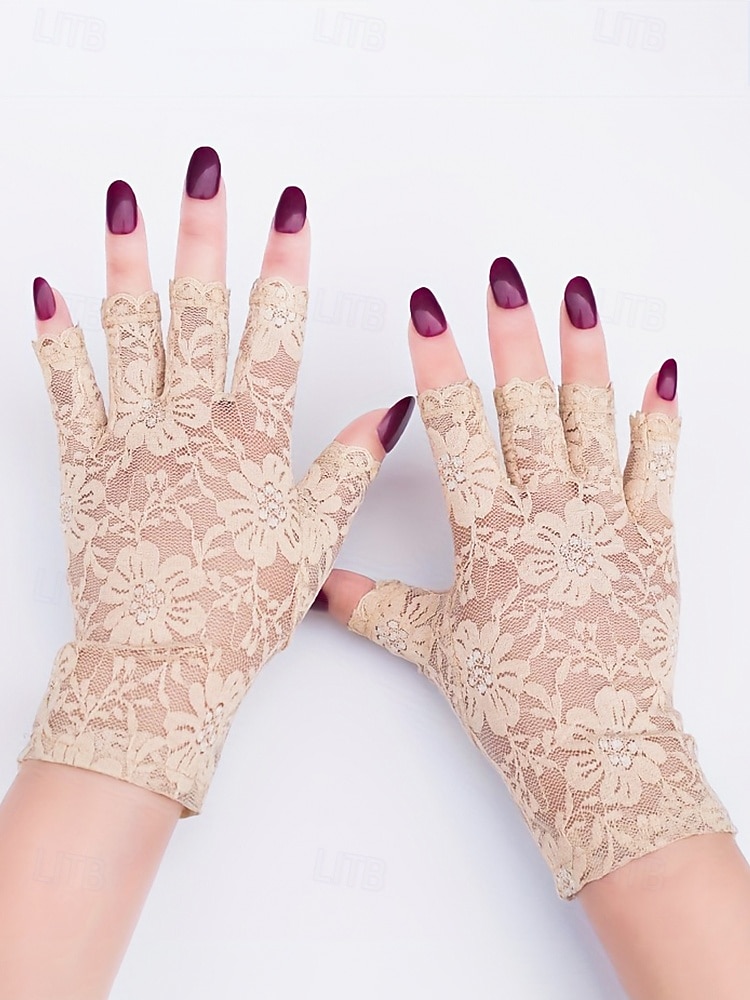 Luvas femininas sem dedos com renda, em poliéster, diversas cores, perfeitas para casamentos e festas. de 2026 por CLP $8877 –P10