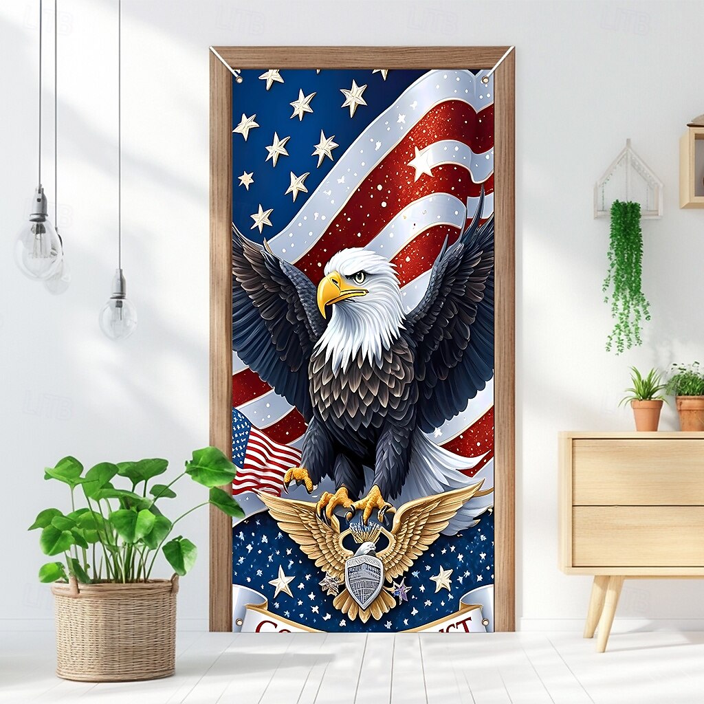striscione patriottico per porta, bandiera americana, aquila calva e croce, decorazione religiosa da parete, cartello per portico del 4 luglio del 2026 a $17.99 –P9