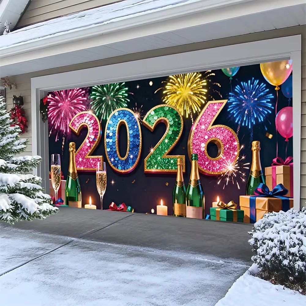 New Year Tapestry Garage Door Cover Large Hanging Backdrop Landscape Rustic Cottagecore 3D Party Outdoor Shooting Backgrounds Front Door Home Decor 2026 - $29.99 –P8