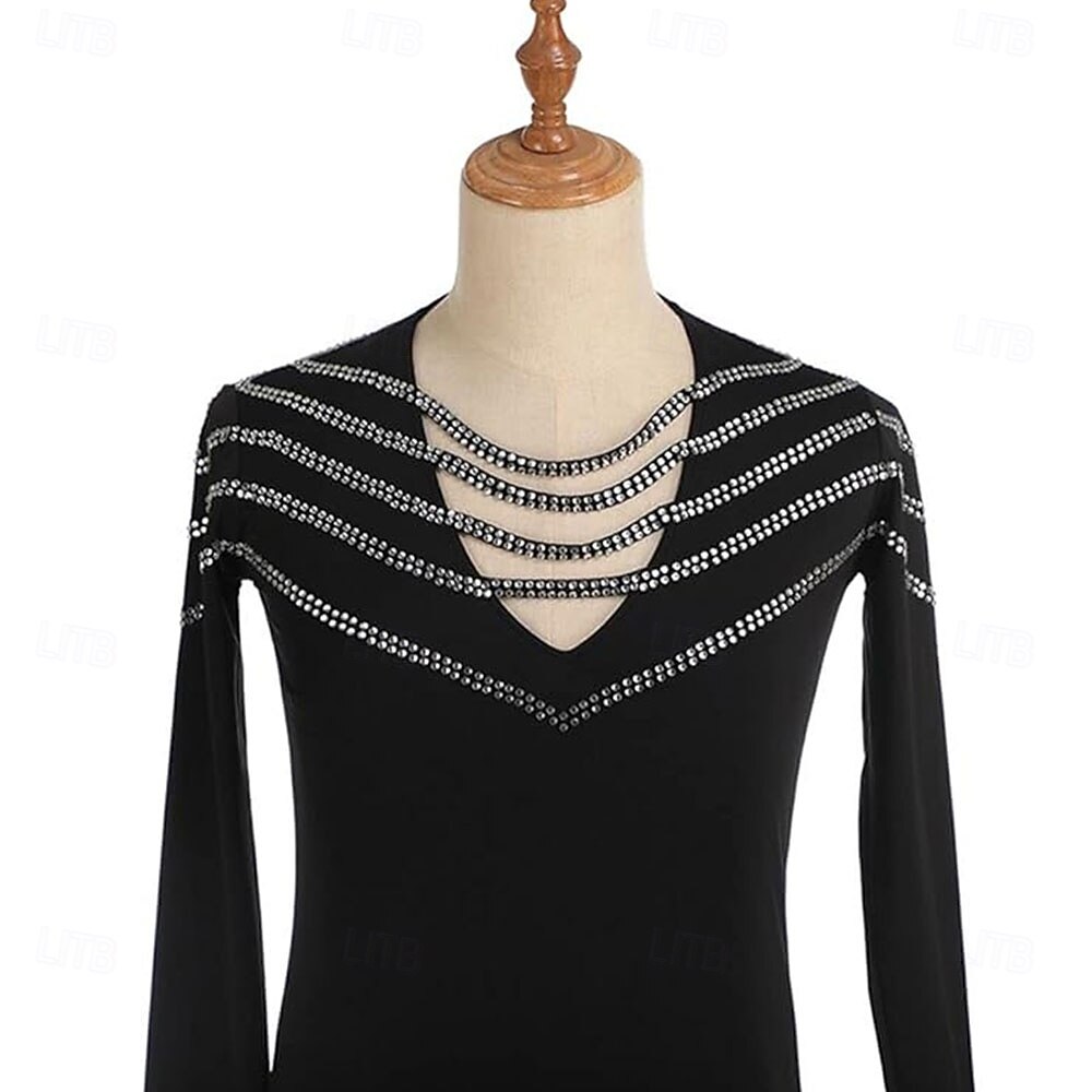 Figure Skating Top Men's Ice Skating Tops Black Patchwork High Elasticity Training Competition Skating Wear Classic Crystal / Rhinestone Long Sleeve Ice Skating Figure Skating 2026 - $282.09 –P4