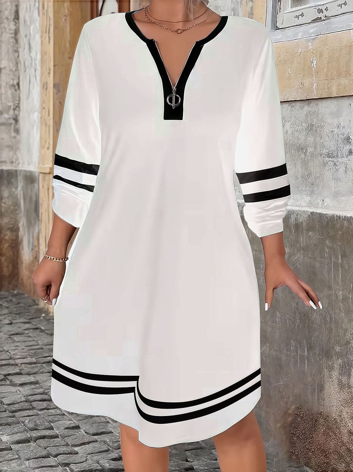 Per donna Mini Abito Abito a trapezio Abito Estivo Casual Quotidiano Vestibilità comoda A righe Manica 3/4 Scollo a V Nero Bianco Estate Primavera Autunno del 2026 a $36.99 –P3