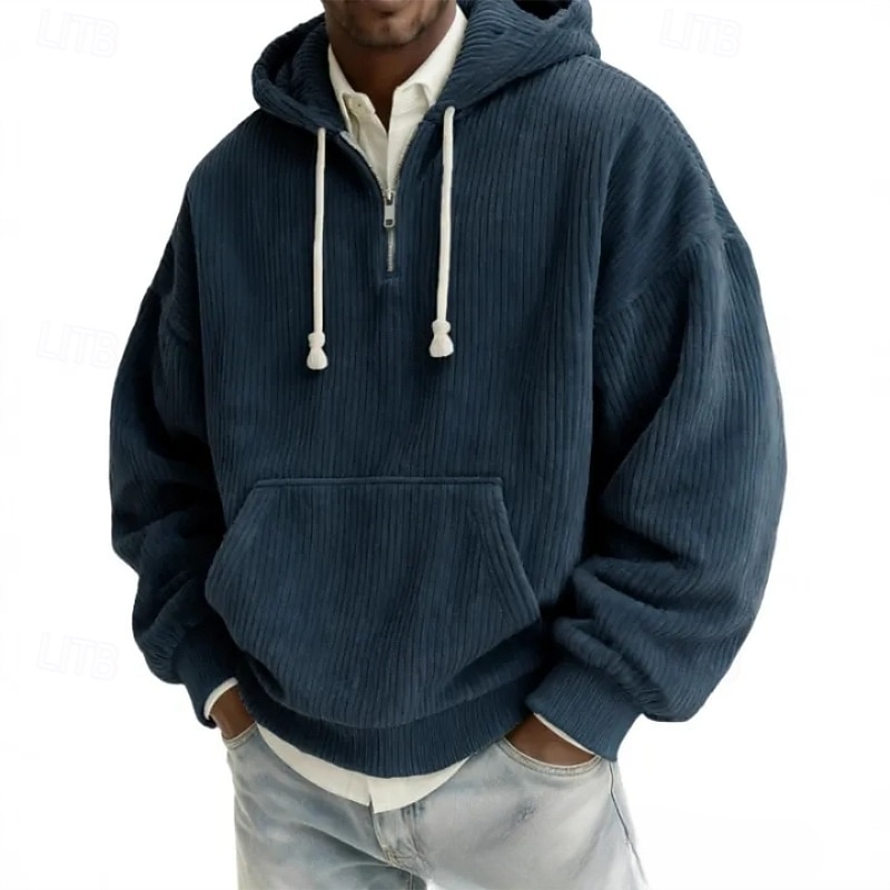 Męskie Bluza z Kapturem Sztruks Bluza z kapturem Bluza z kapturem na zamek błyskawiczny Morelowy Czarny Biały Jasnozielony Rumiany róż Kaptur Równina Kieszeń kangurka Teksturowany Codzienny Sport i 2026 - $34.99 –P9