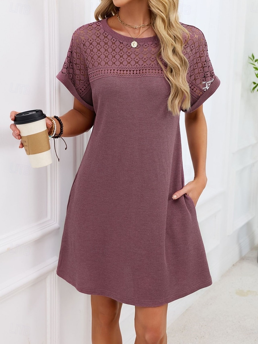 Mujer Mini vestido Vestido estilo camiseta Vestido de verano Casual Diario Holgado Plano Manga Corta Cuello Barco Azul Piscina Blanco Rosa Rojo Verano 2026 - $32.99 –P2