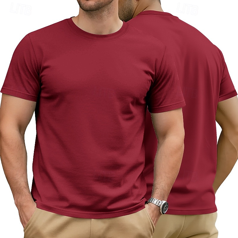 Herre 100 % bomulls-T-skjorte Kort Erme Crew-hals Sommer Vår & Vinter Helfarge عادي Mote Designer Grunnleggende Grunnleggende Ren Avslappet Feriereise Gate Kamel Grå Topp T-skjorte for menn 2026 - $13.49 –P4