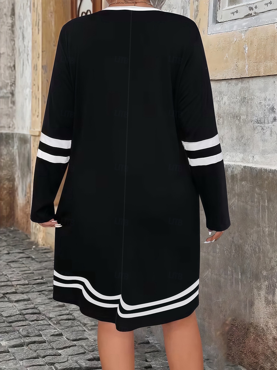 Per donna Mini Abito Abito a trapezio Abito Estivo Casual Quotidiano Vestibilità comoda A righe Manica 3/4 Scollo a V Nero Bianco Estate Primavera Autunno del 2026 a $36.99 –P4