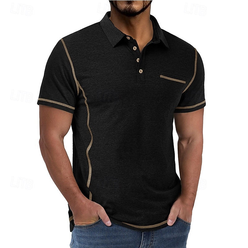 Bărbați Polo Cămașă de golf Casual Afaceri Clasic Manșon scurt Modă Culoare solidă Buzunar Nasturi Vară Primăvară Toate Sezoanele Fit regulat Negru Alb Roșu Vin Bleumarin Kaki Gri Deschis Polo 2026 - $20.99 –P15