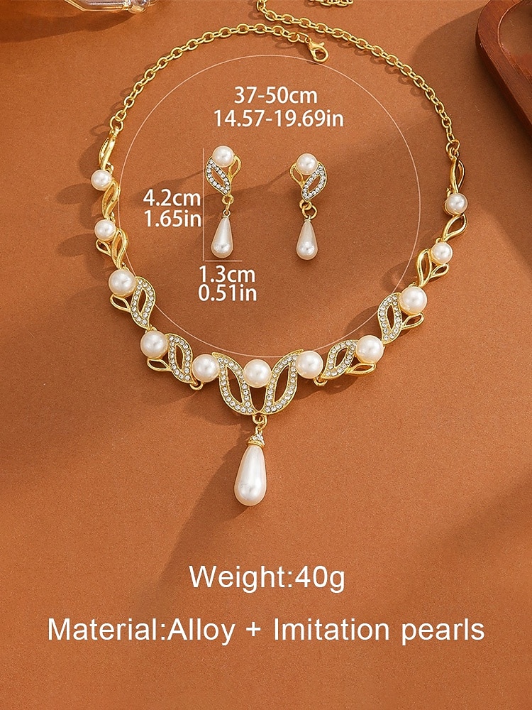 Elegantes Schmuckset aus Imitationsperlen für Damen, bestehend aus Halskette und Ohrringen in Gold- und Silberfarben mit Kristallakzenten, perfekt für Hochzeiten und festliche Anlässe. 2026 - $11.99 –P7
