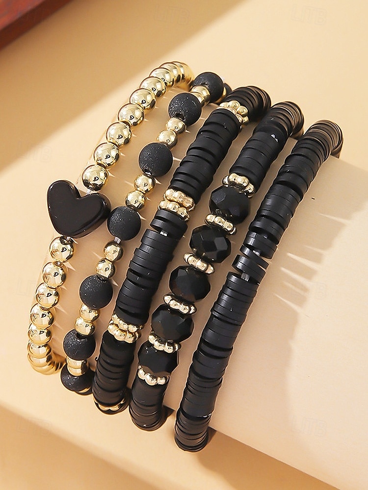 2026年 女性用ボヘミアンアクリルビーズブレスレットセット、ハートチャーム付きマルチカラーストレッチバングル、バレンタインデーのギフトや普段使いに最適な軽量重ね付け可能なブレスレット  コレクション – $7.99 –P8