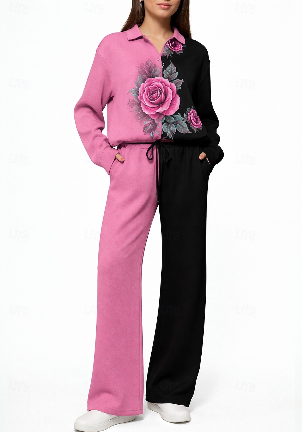 Damskie Bluza dresowa Dres Dres 2-częściowy Ściągana na sznurek Kieszeń Kwiaty Zestaw odzieży sportowej Zestawy odzież Jesień Zima Różowy Czerwony Kariera Na zewnątrz Podróże Lekki Moda Długi rękaw 2026 - $44.99 –P5
