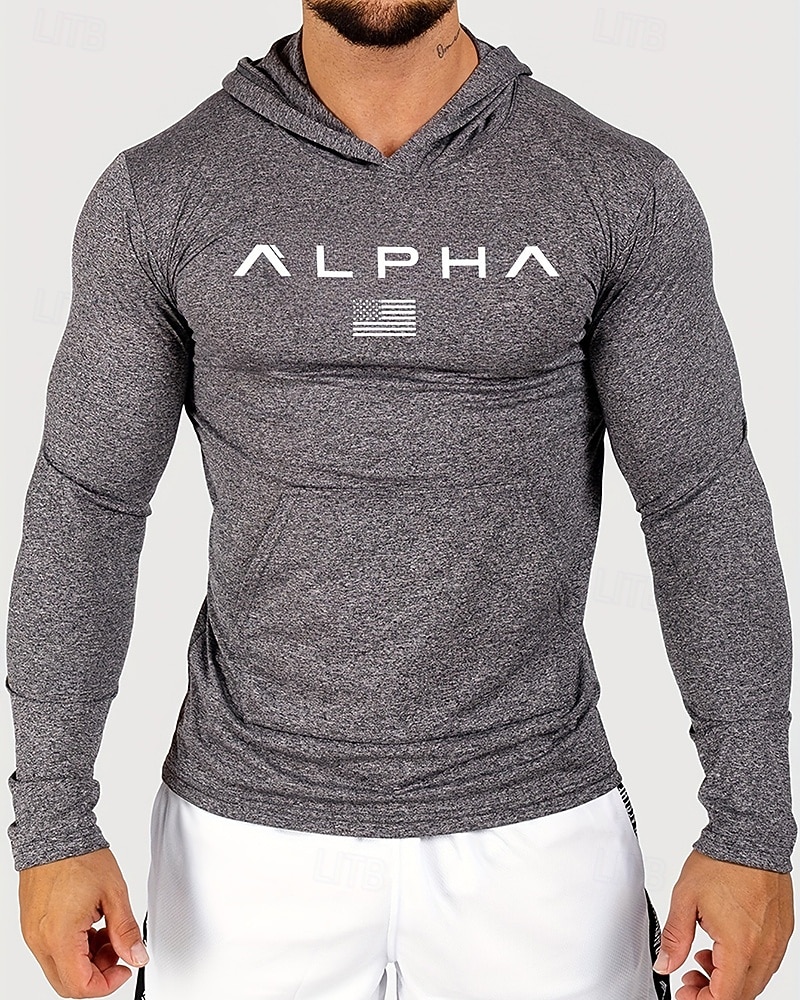 Voor heren Brief Hardloopshirt Compressieshirt Lente Herfst Lange mouw Sneldrogend Compressie Vochtregelerend Sportschooltraining Actieve training Oefening Zwart Grijs Sportkleding Sportkleding 2026 - $28.99 –P5