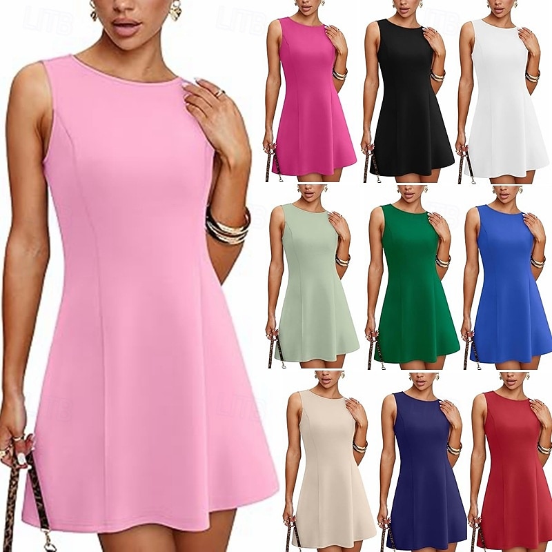 Damen Minikleid Sommerkleid Lässig Täglich Normale Passform Einfach Ärmellos Rundhalsausschnitt Weiß Rosa Rote Grün Sommer Frühling 2026 - $22.99 –P16