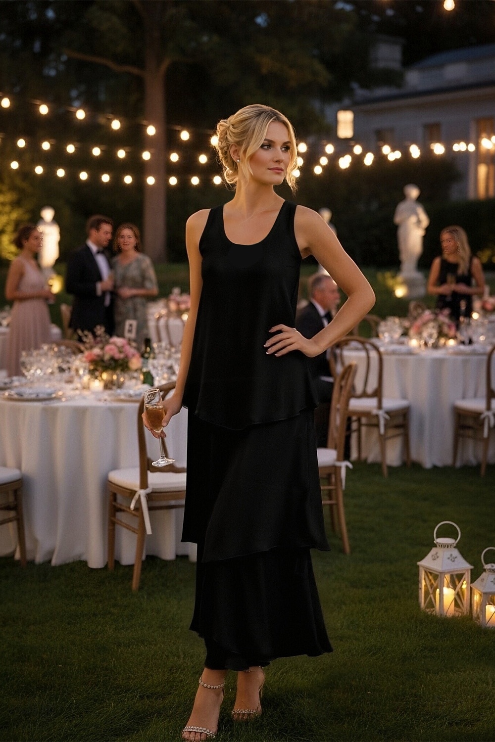 Tubinho Até o Tornozelo Vestido de convidada de casamento Vestido formal Tiered Dress Vestido Para Mãe dos Noivos Sem Manga Decote V Elegante Simples Convidado do casamento Semi formal Chiffon com de 2026 por €105.99 –P12