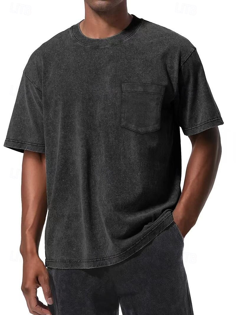 Мужчины Футболка Рубашка из 100% хлопка с кислотной стиркой С короткими рукавами Короткие рукава "Круглый вырез ""под горло""" Лето Все сезоны Сплошной цвет Винтаж Уличный стиль Оригинальный рисунок 2026 - $20.99 –P2