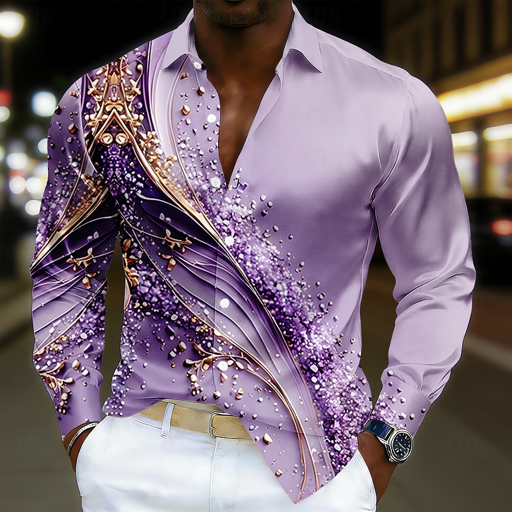 Herren Geometrisch Wellen Abstrakte Kunst Hemd Satinhemd Lässiges Hemd Langarm Modisch lässig Urlaub Alltagskleidung Sommer Frühling Umlegekragen 3D-Druck Hemden mit Knopfleiste Blau Rosa Purpur Grün 2026 - $29.99 –P3