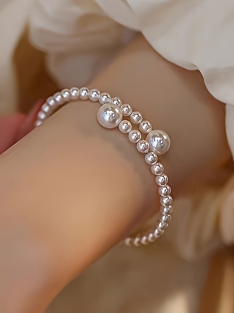 damska bransoletka z sztucznych pereł, elegancki dwukolorowy wzór, idealna na śluby, walentynki i na co dzień 2026 - $7.99 –P2