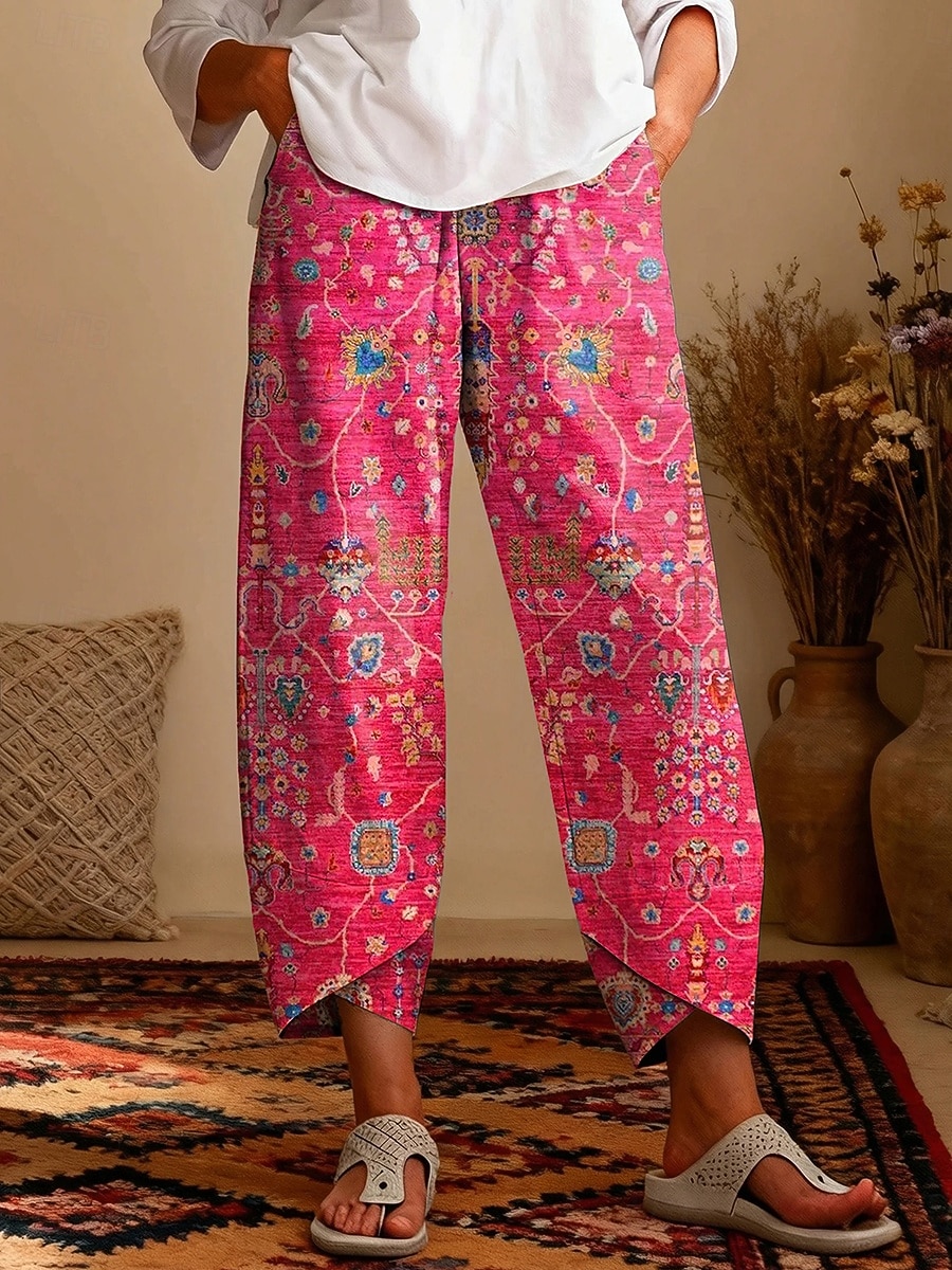 Women's Slacks Cropped Pants Vacation Vintage Casual Ankle-Length High Waist Graphic Geometric Pattern Abstract Elastic Waistband Comfy Comfort Breathability Inelastic Daily Outdoor Street Yellow Pink 2026 - $24.99 –P2