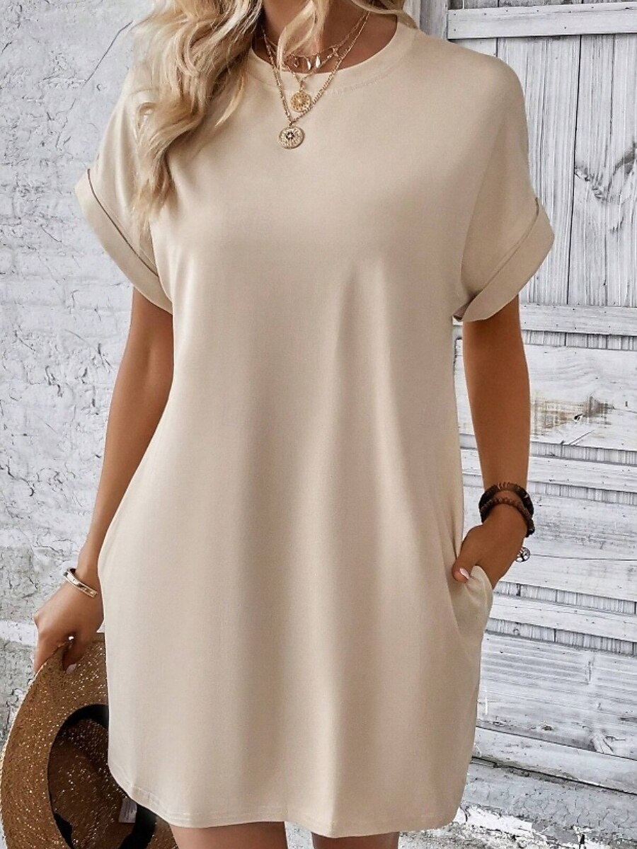 Dames Mini-jurk Witte jurk Modieus Modern Buiten Vakantie Uitgaan Ruim Passend Effen Korte mouw Strakke ronde hals blauw Zwart Wit Rood Zomer Lente 2026 - $21.99 –P6