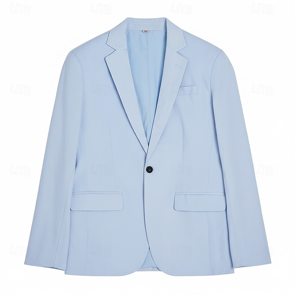 Men's Linen Blazer Sport Coat Notch Collar Fashion Casual Solid Colored Linen Blazer Dark Khaki Light Blue Tailored Fit Single Breasted One-button 2026 - $76.99 –P9